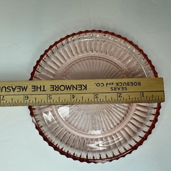Anchor Hocking QUEEN MARY Pink Depression Glass Berry Candy Bowl Plate Set 1940s - Picture 5 of 15